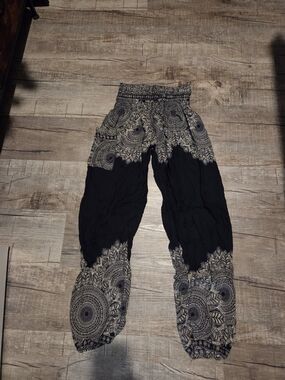 Black Harem Pants with Cream Mandala Print